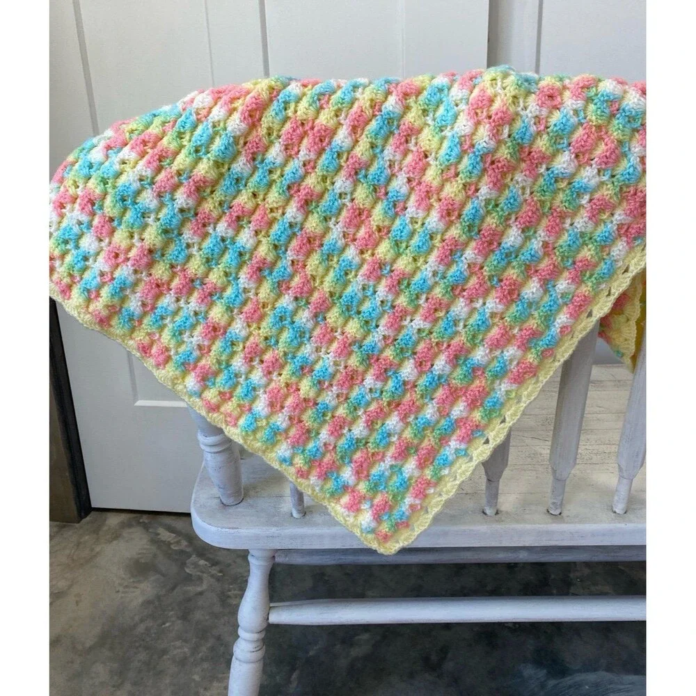 Vintage Infant Baby Afghan Blanket‎ Handmade Swaddle Wrap Keepsake Heirloom Gift